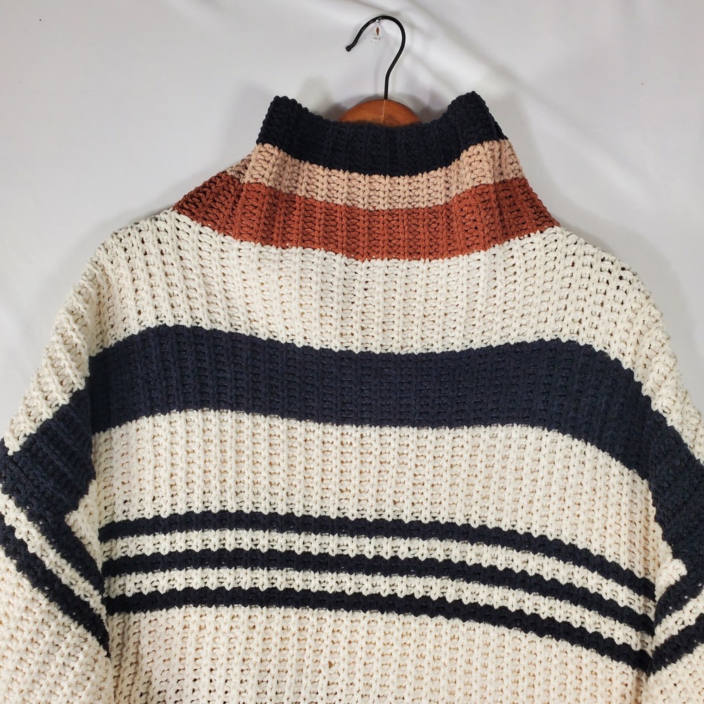 Womens Chenille Mock Neck Striped Oversized Waffle Knit Sweater L2621 S/M